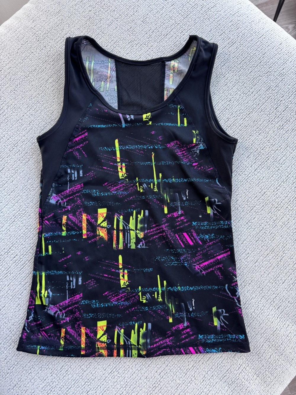 Black Performance Tank with Neon Abstract Print